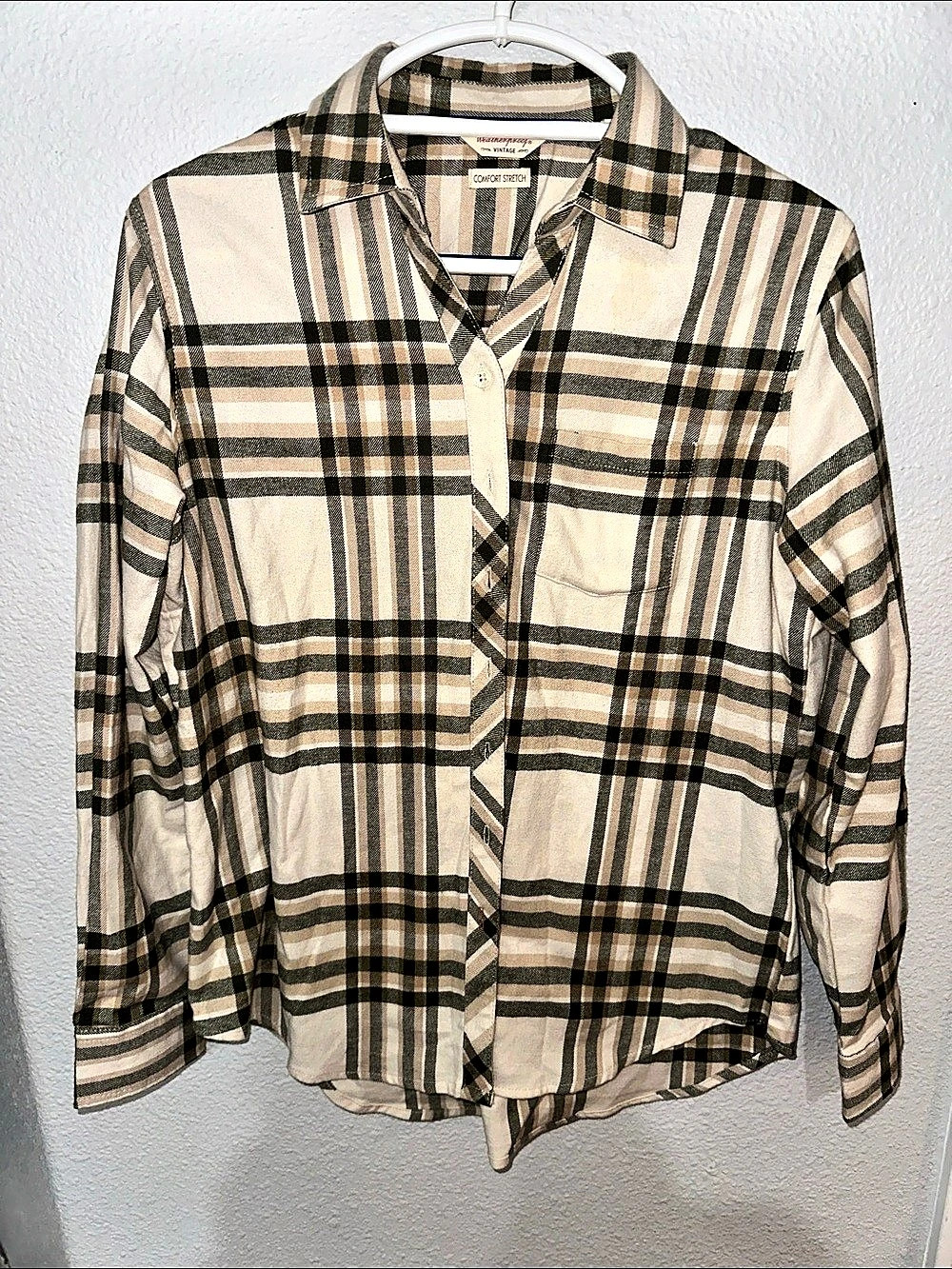 Weatherproof Plaid Button Down in Beige Size Small